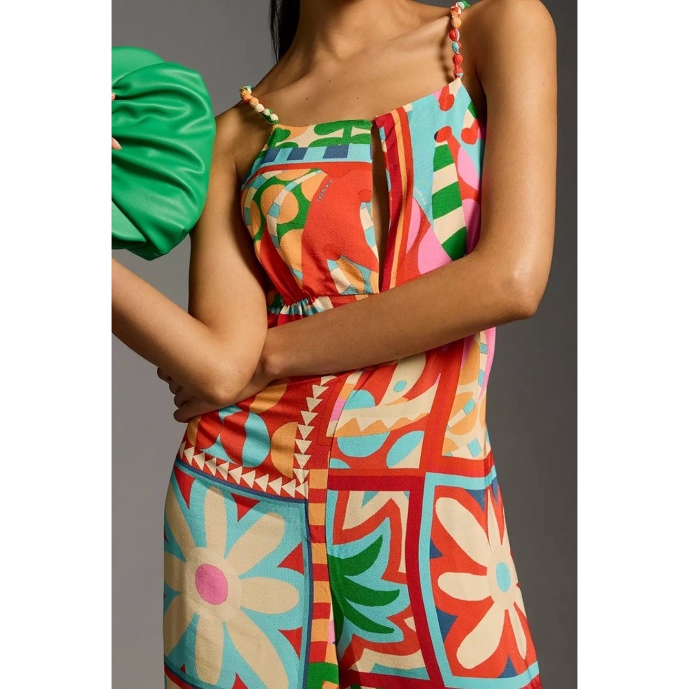Farm Rio Anthropologie Cutout Halter Jumpsuit Med Brazilian Tropical Bold Print - Picture 3 of 14